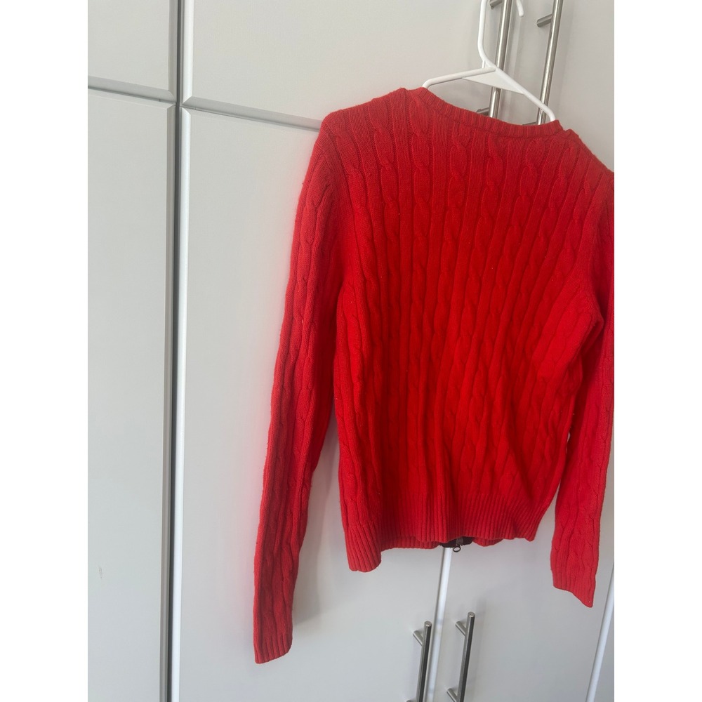 Eddie Bauer Red Cable Knit Full Zip Angora Blend Cardigan Sweater Womens Medium - Picture 14 of 15